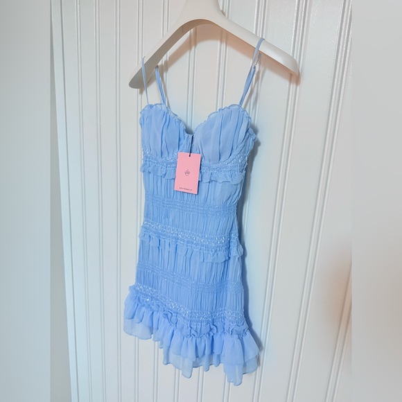 Hello Molly Sky Blue Smocked Dress UNIQUE TOUCH MINI DRESS BLUE xs - Picture 3 of 11